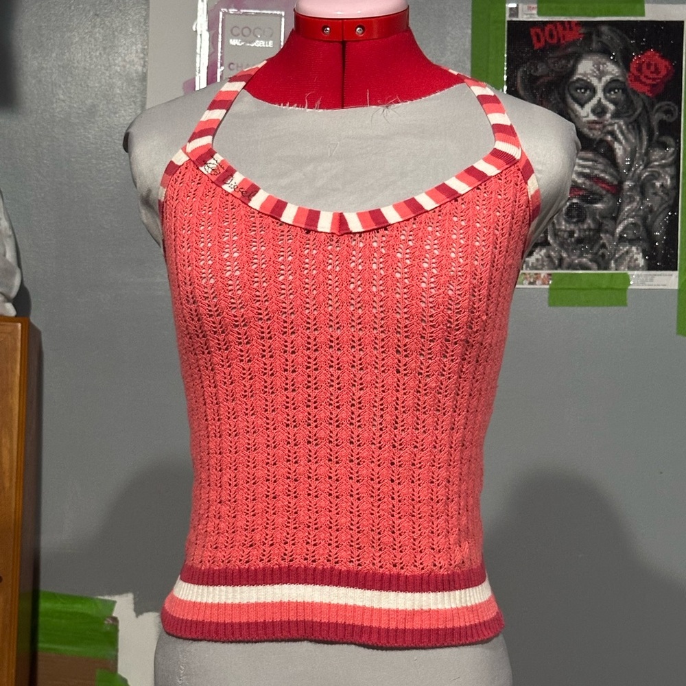 Stylish Red Striped Women's Knit Halter Top